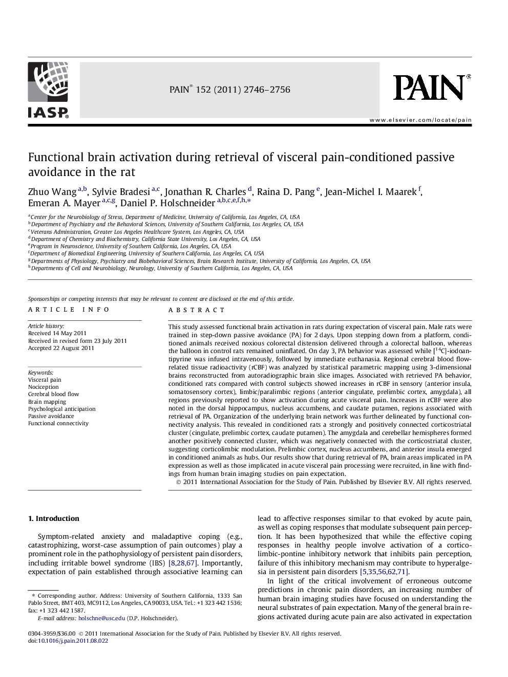 Functional brain activation during retrieval of visceral pain-conditioned passive avoidance in the rat