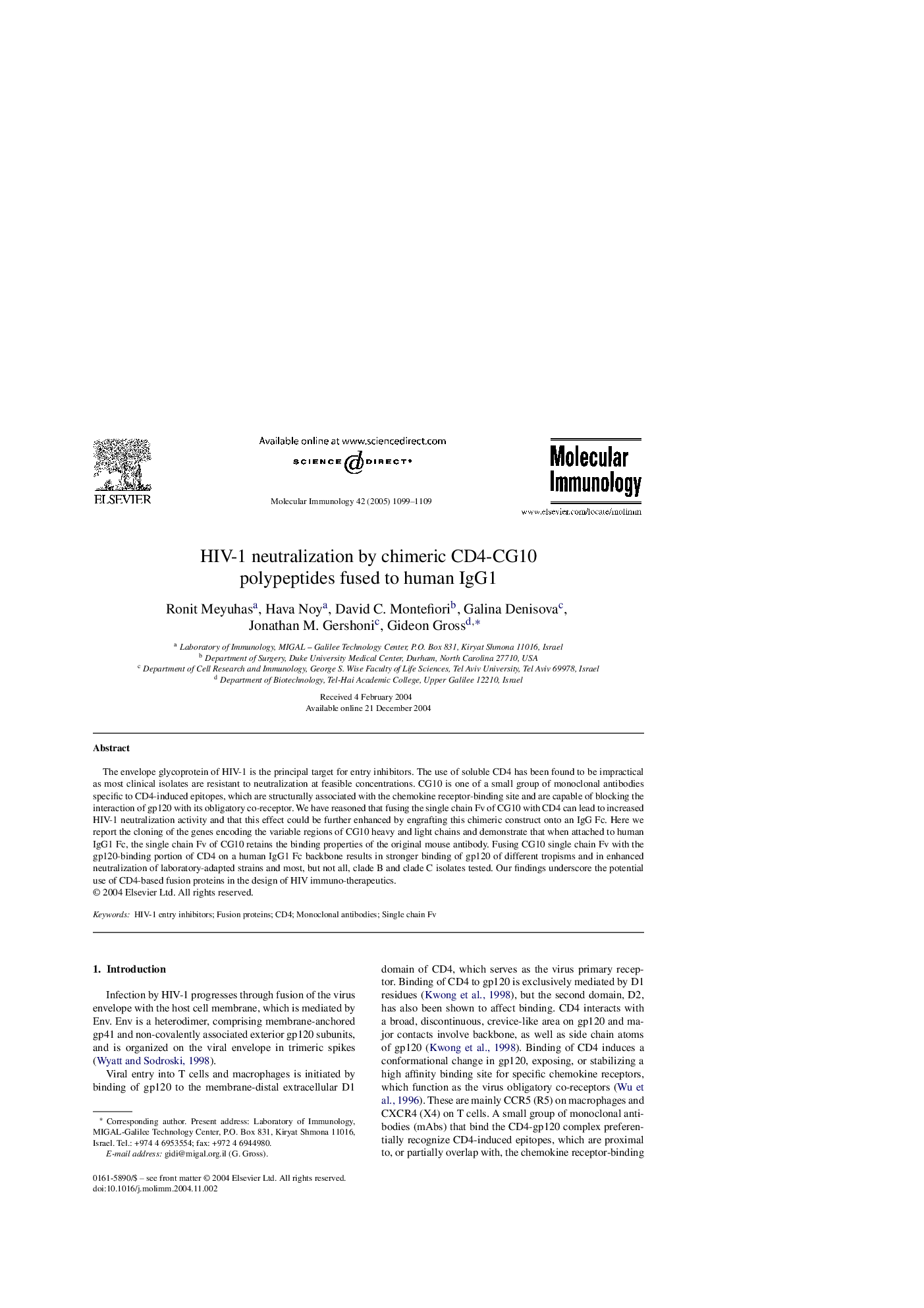 HIV-1 neutralization by chimeric CD4-CG10 polypeptides fused to human IgG1