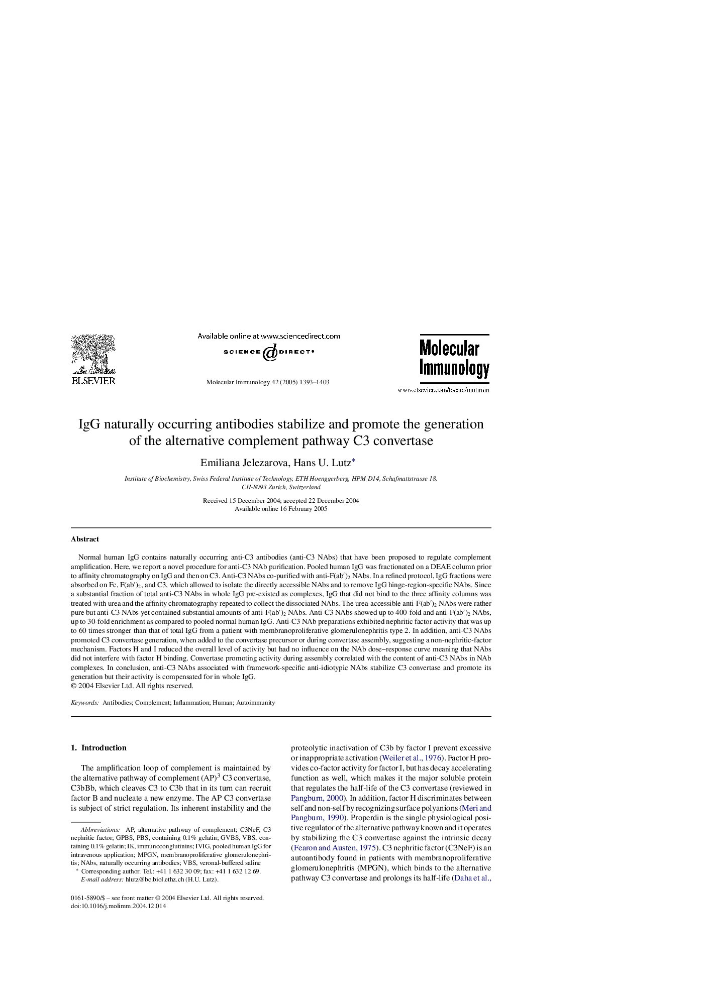 IgG naturally occurring antibodies stabilize and promote the generation of the alternative complement pathway C3 convertase