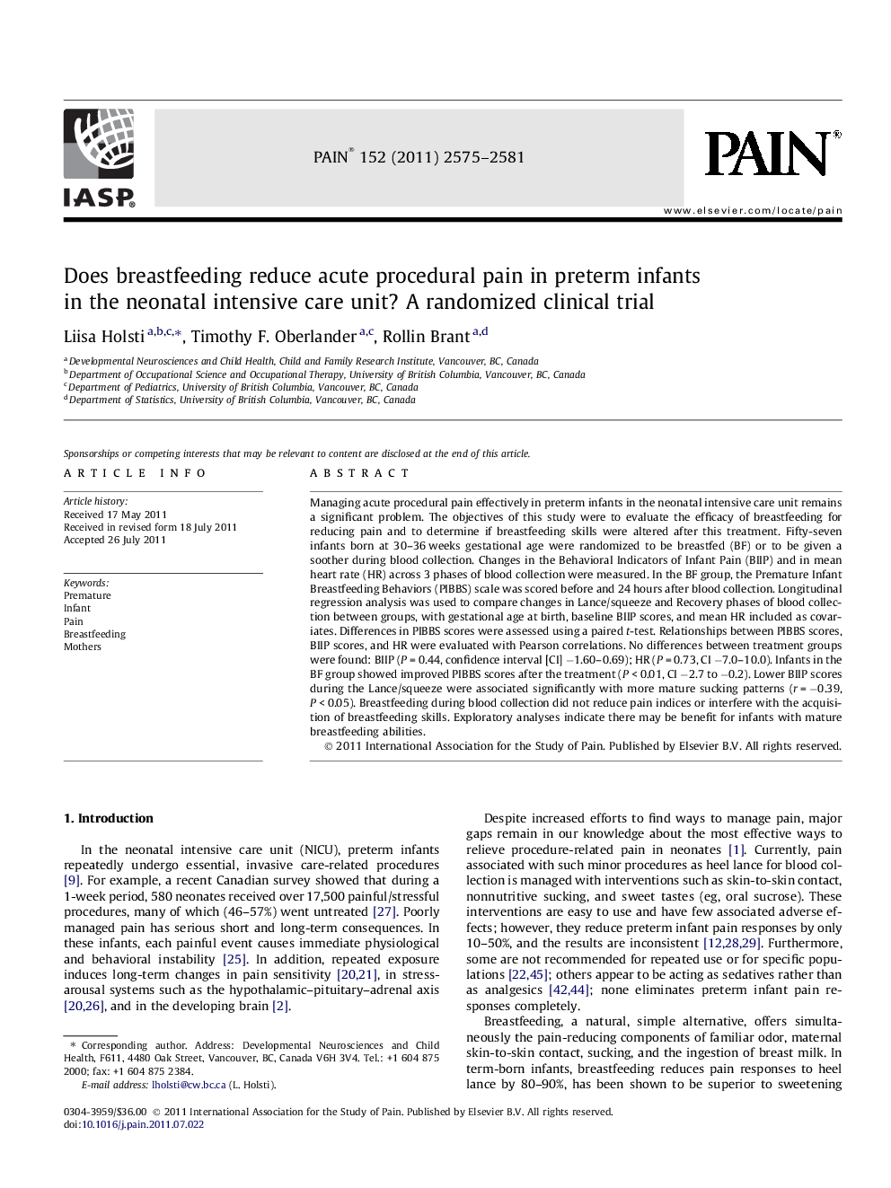 Does breastfeeding reduce acute procedural pain in preterm infants in the neonatal intensive care unit? A randomized clinical trial