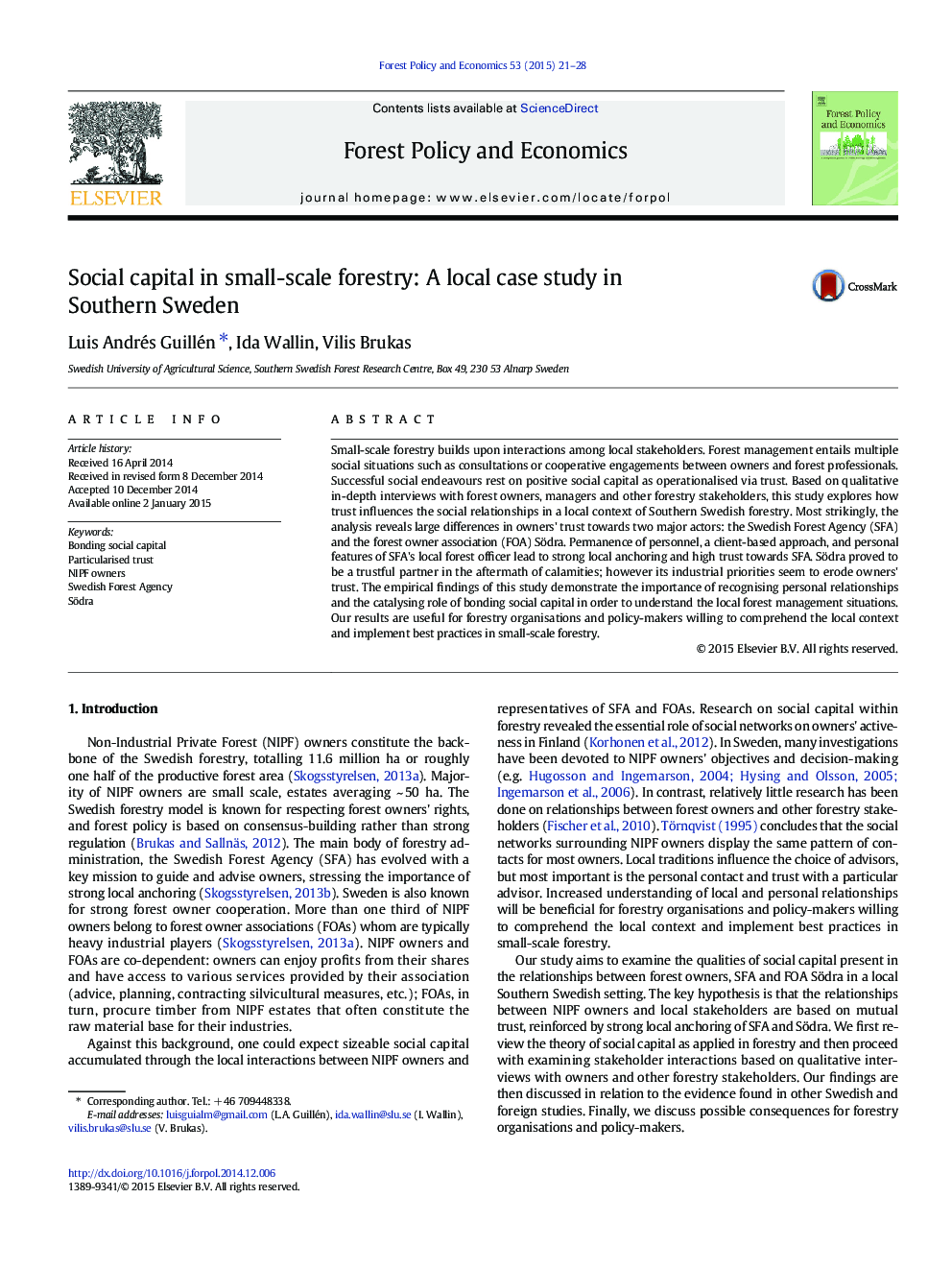 Social capital in small-scale forestry: A local case study in Southern Sweden