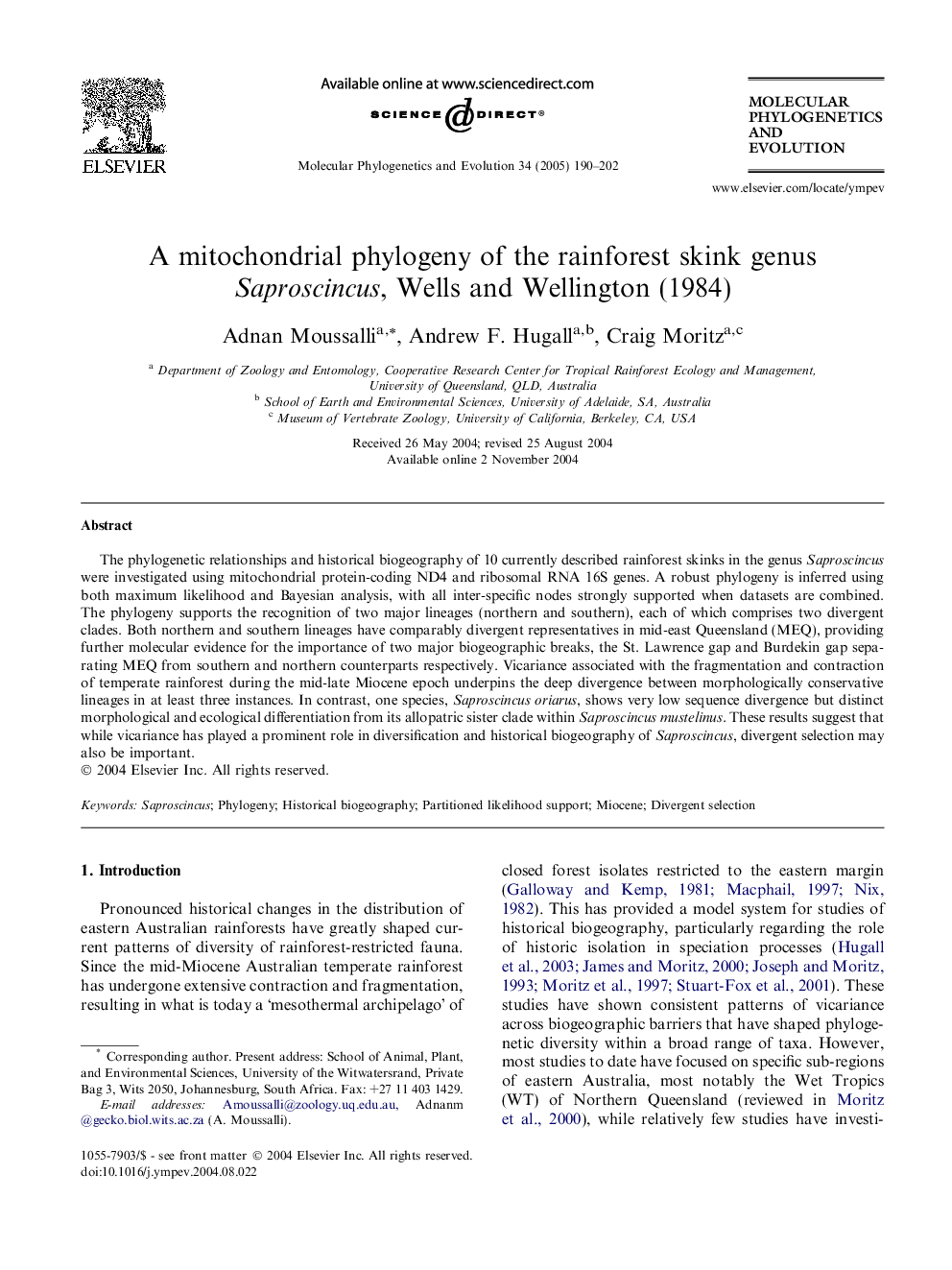 عکس صفحه اول مقاله: A mitochondrial phylogeny of the rainforest skink genus Saproscincus, Wells and Wellington (1984) A mitochondrial phylogeny of the rainforest skink genus Saproscincus, Wells and Wellington (1984)