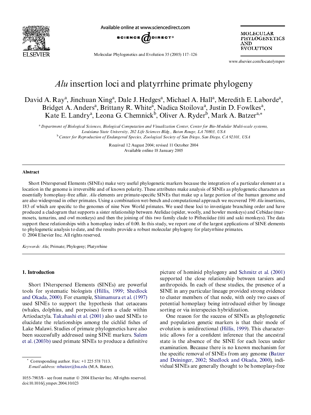 Alu insertion loci and platyrrhine primate phylogeny