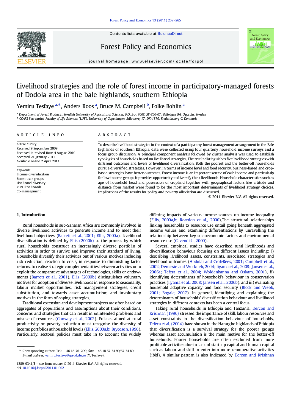 Livelihood strategies and the role of forest income in participatory-managed forests of Dodola area in the bale highlands, southern Ethiopia