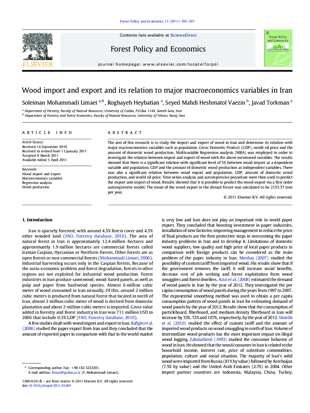 Wood import and export and its relation to major macroeconomics variables in Iran