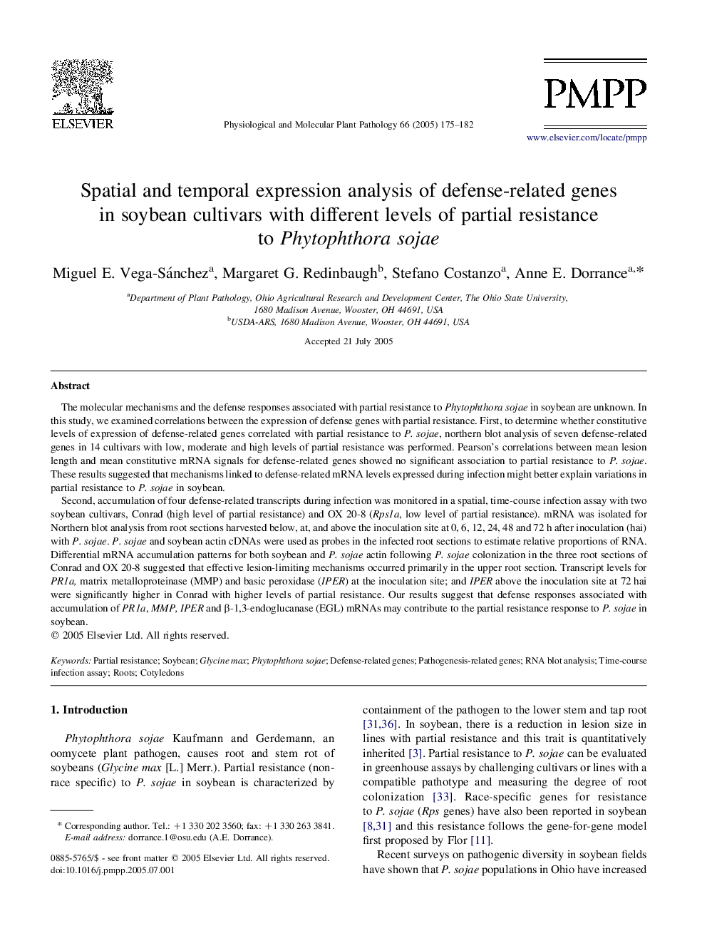 Spatial and temporal expression analysis of defense-related genes in soybean cultivars with different levels of partial resistance to Phytophthora sojae