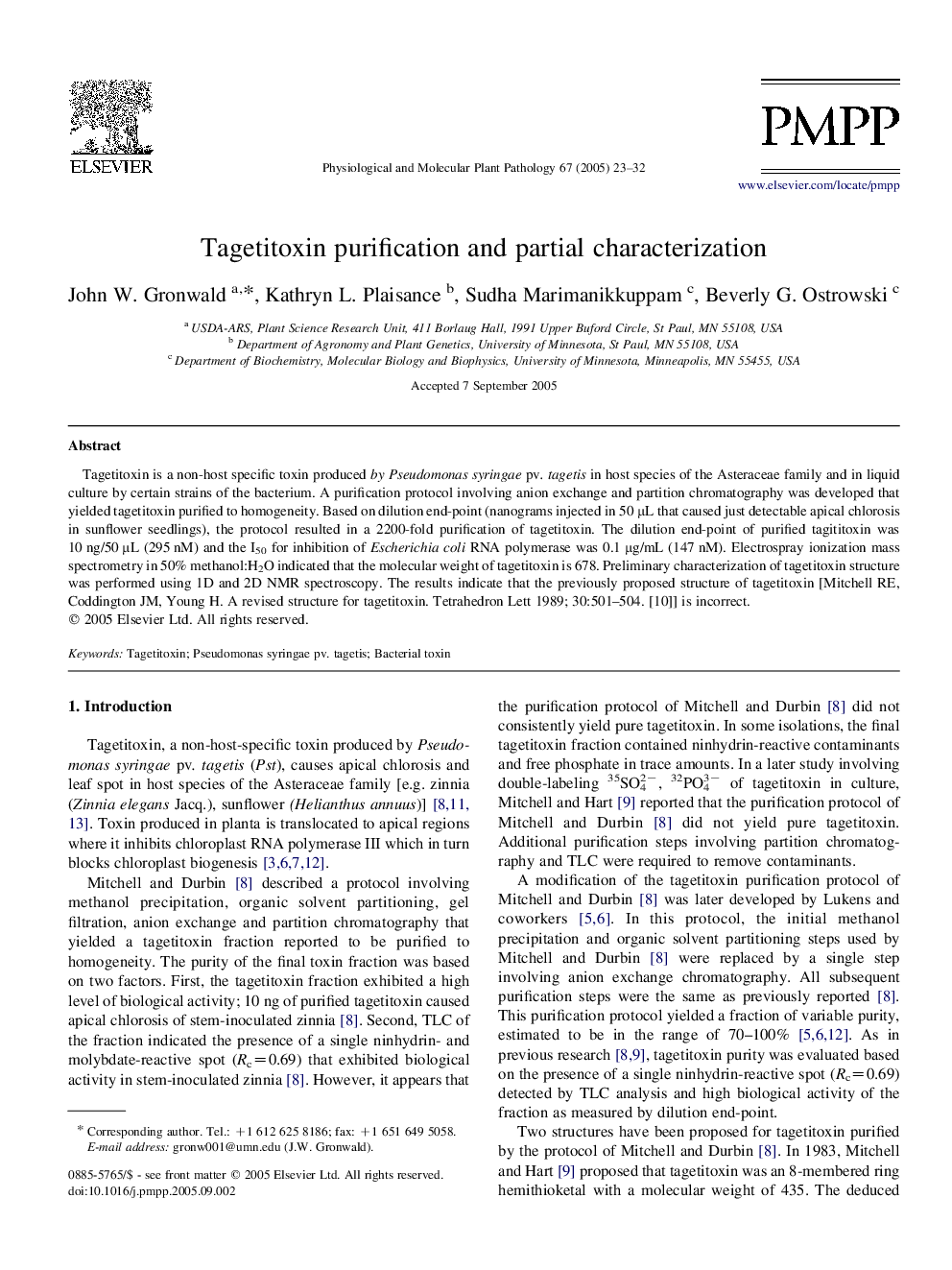 Tagetitoxin purification and partial characterization