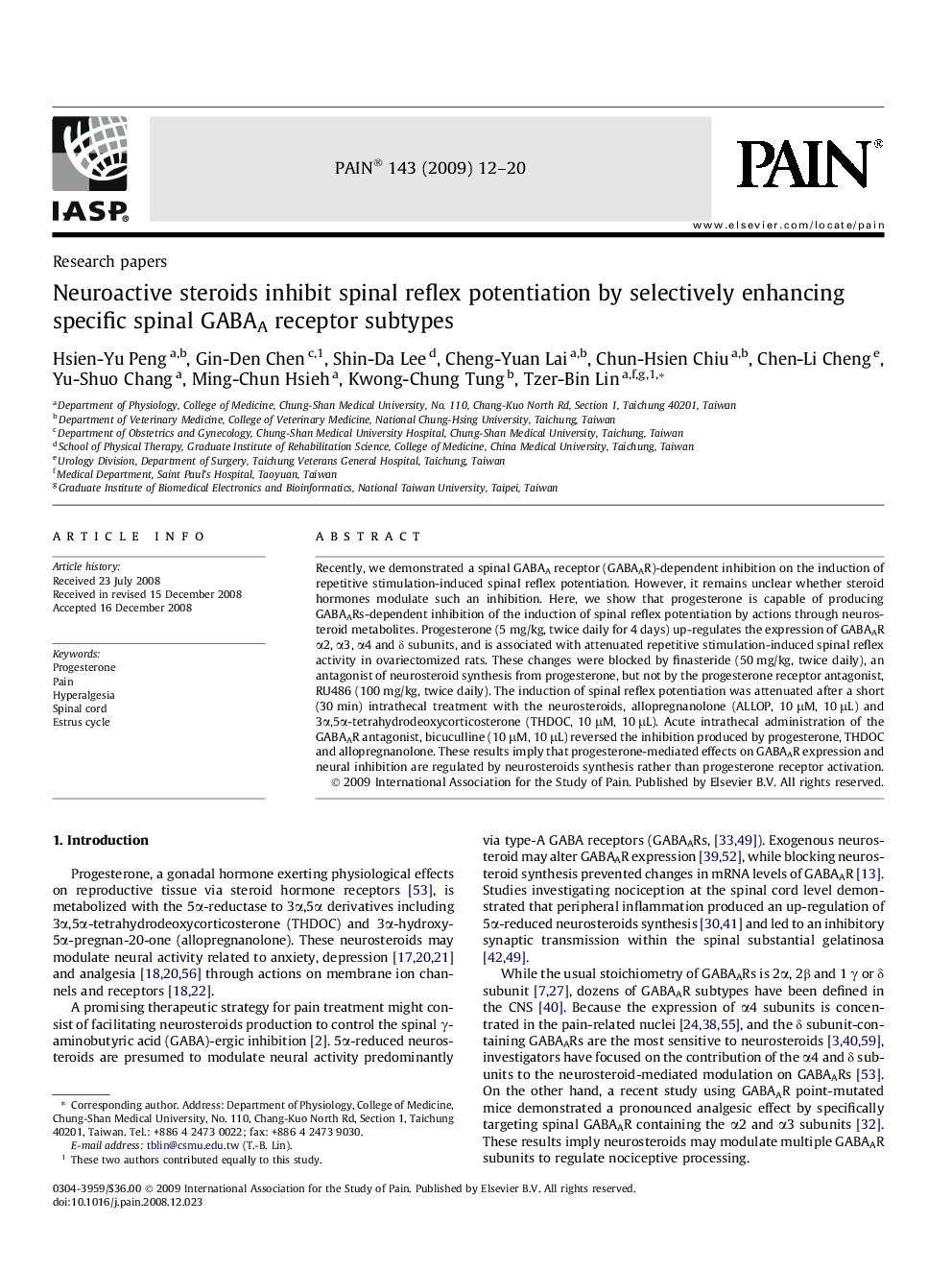 Neuroactive steroids inhibit spinal reflex potentiation by selectively enhancing specific spinal GABAA receptor subtypes