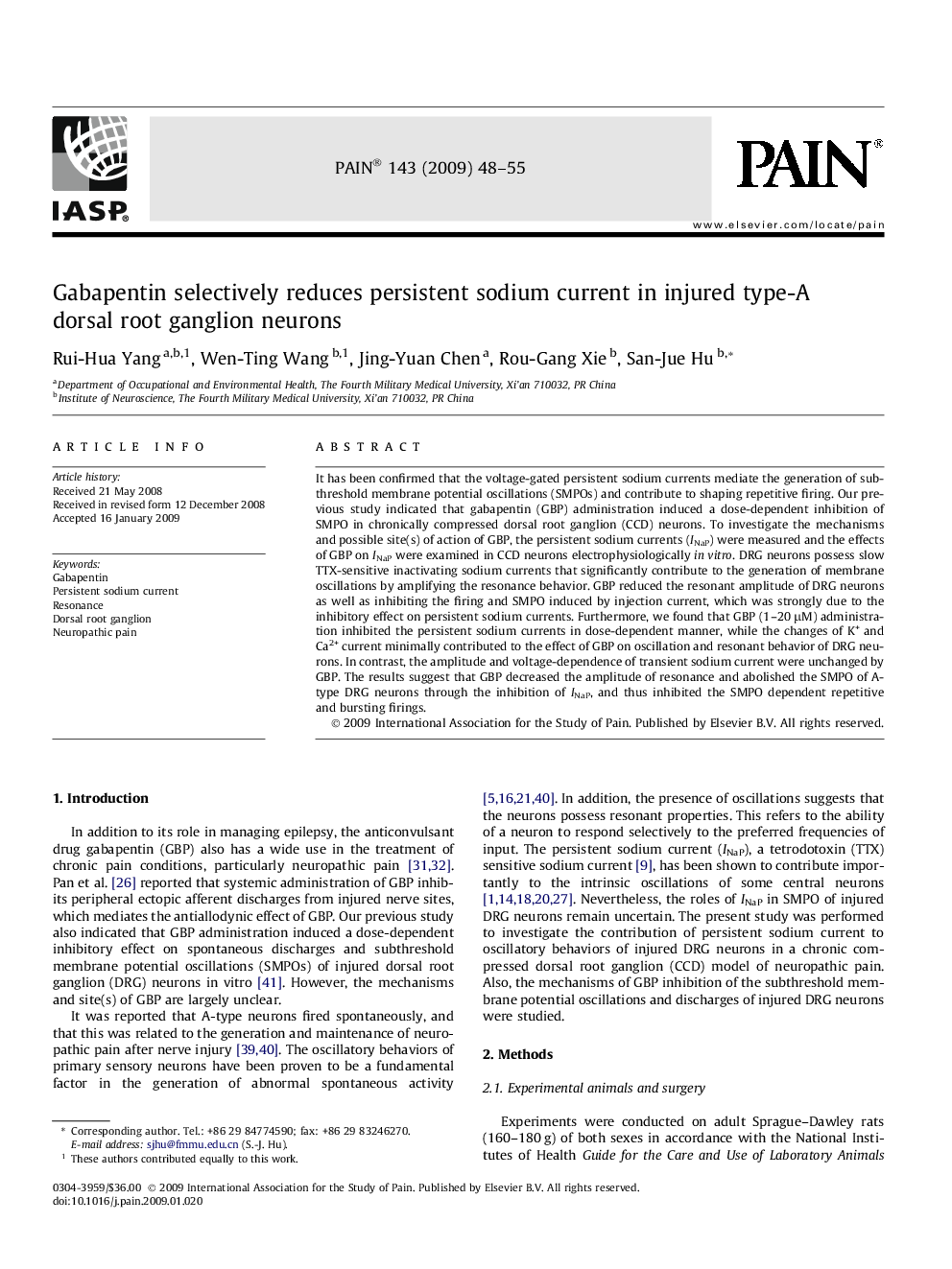 Gabapentin selectively reduces persistent sodium current in injured type-A dorsal root ganglion neurons