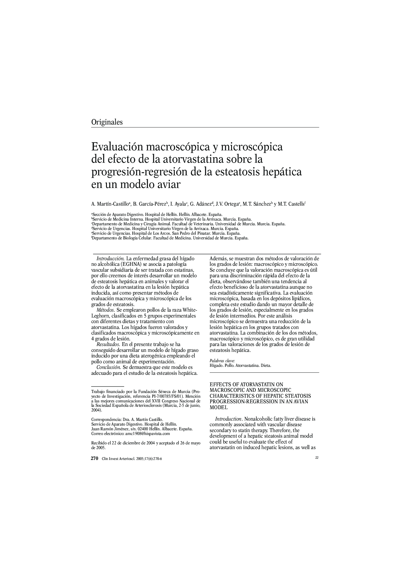 Evaluación macroscópica y microscópica del efecto de la atorvastatina sobre la progresión-regresión de la esteatosis hepática en un modelo aviar