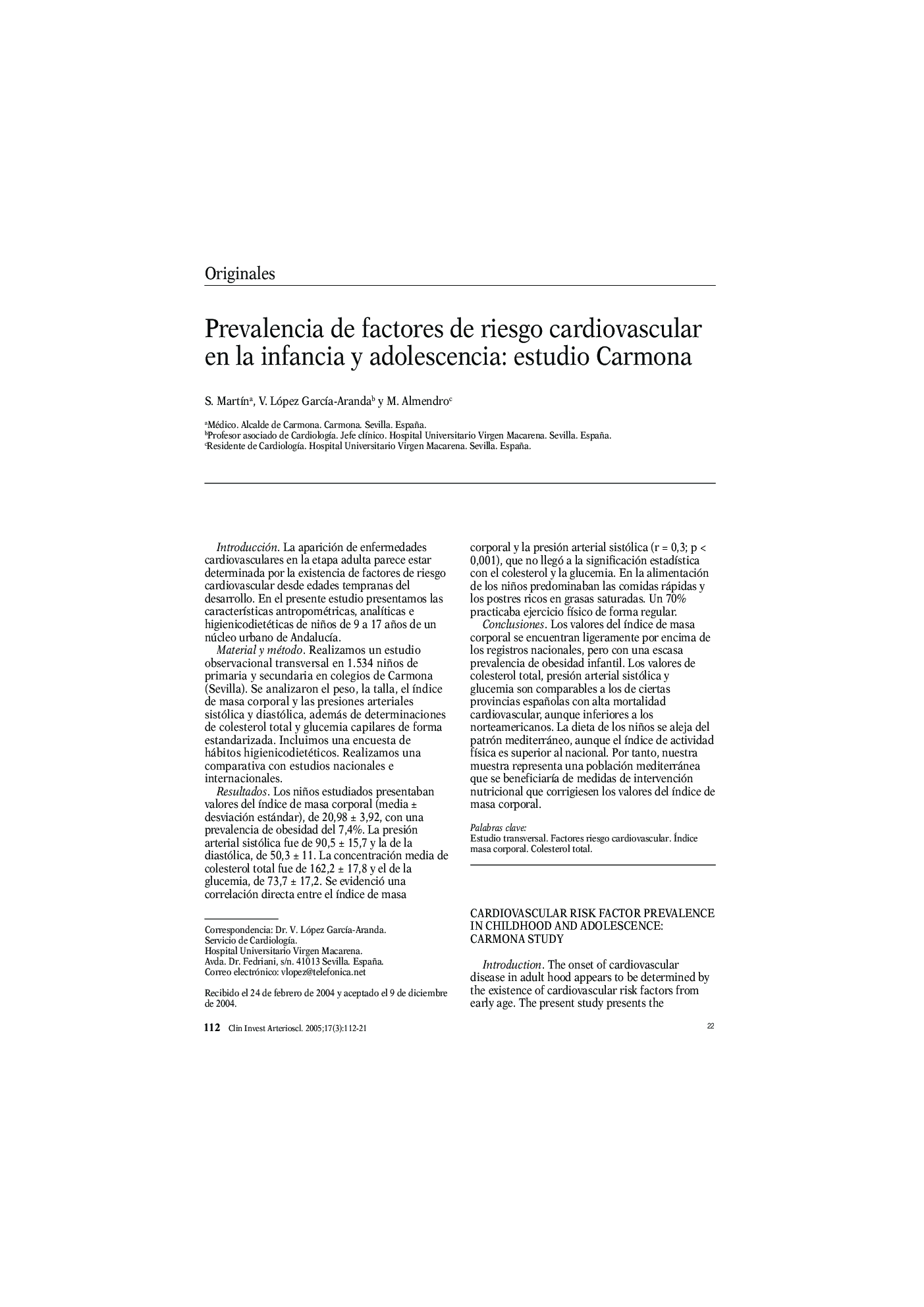 Prevalencia de factores de riesgo cardiovascular en la infancia y adolescencia: estudio Carmona