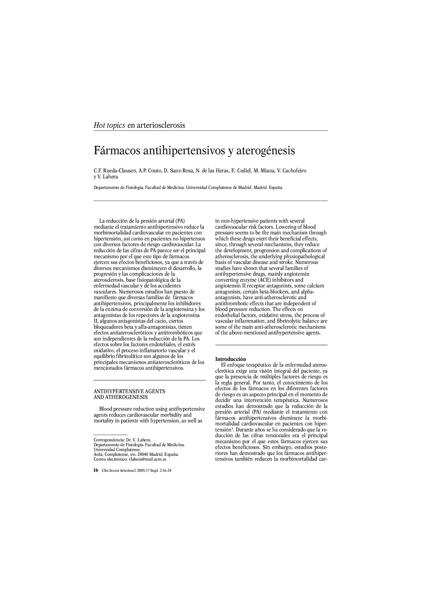 Fármacos antihipertensivos y aterogénesis