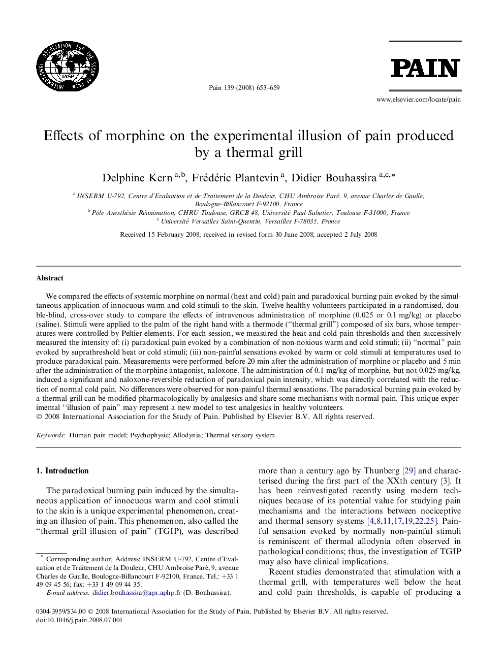 Effects of morphine on the experimental illusion of pain produced by a thermal grill