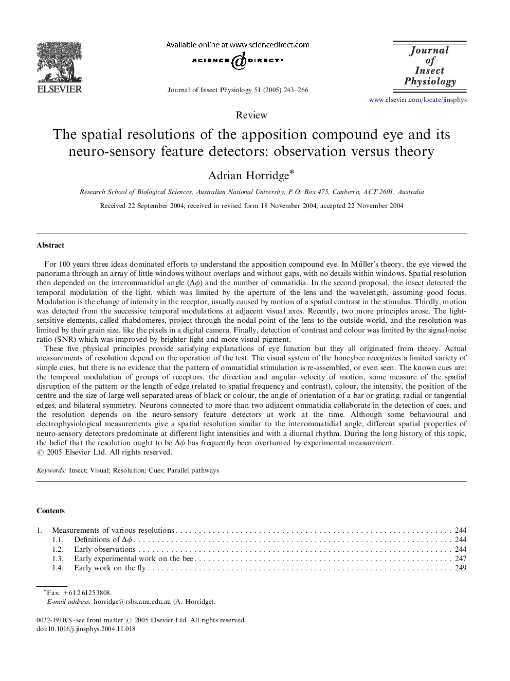 The spatial resolutions of the apposition compound eye and its neuro-sensory feature detectors: observation versus theory