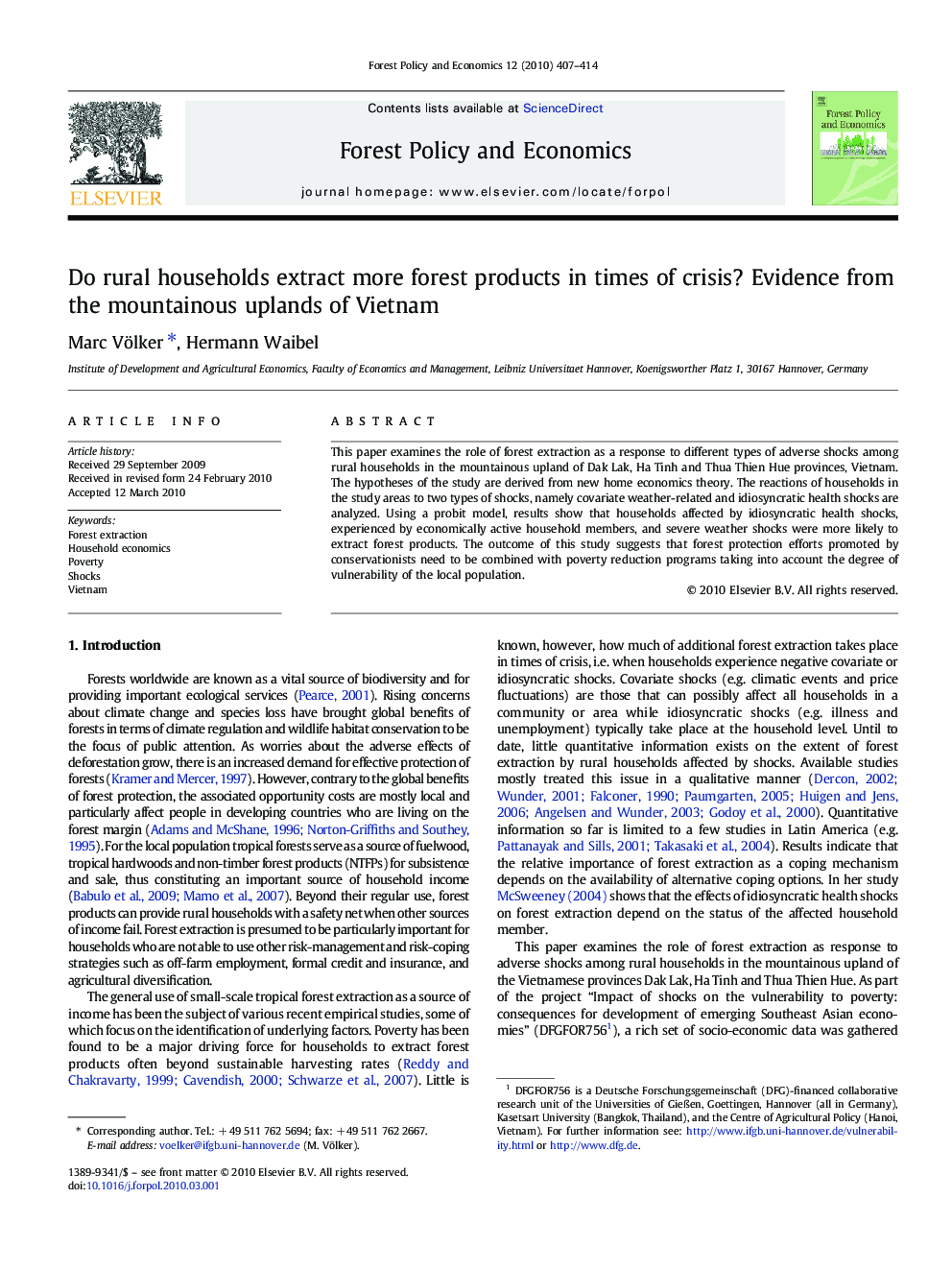 Do rural households extract more forest products in times of crisis? Evidence from the mountainous uplands of Vietnam