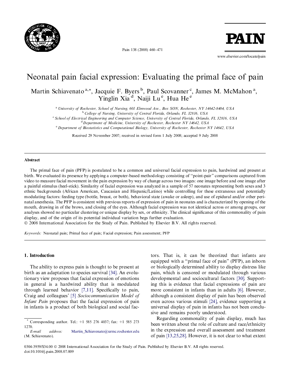 Neonatal pain facial expression: Evaluating the primal face of pain