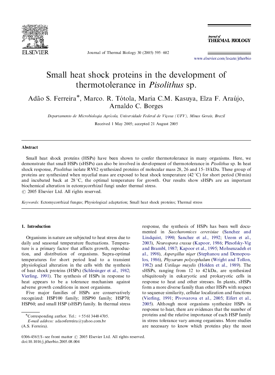 Small heat shock proteins in the development of thermotolerance in Pisolithus sp.