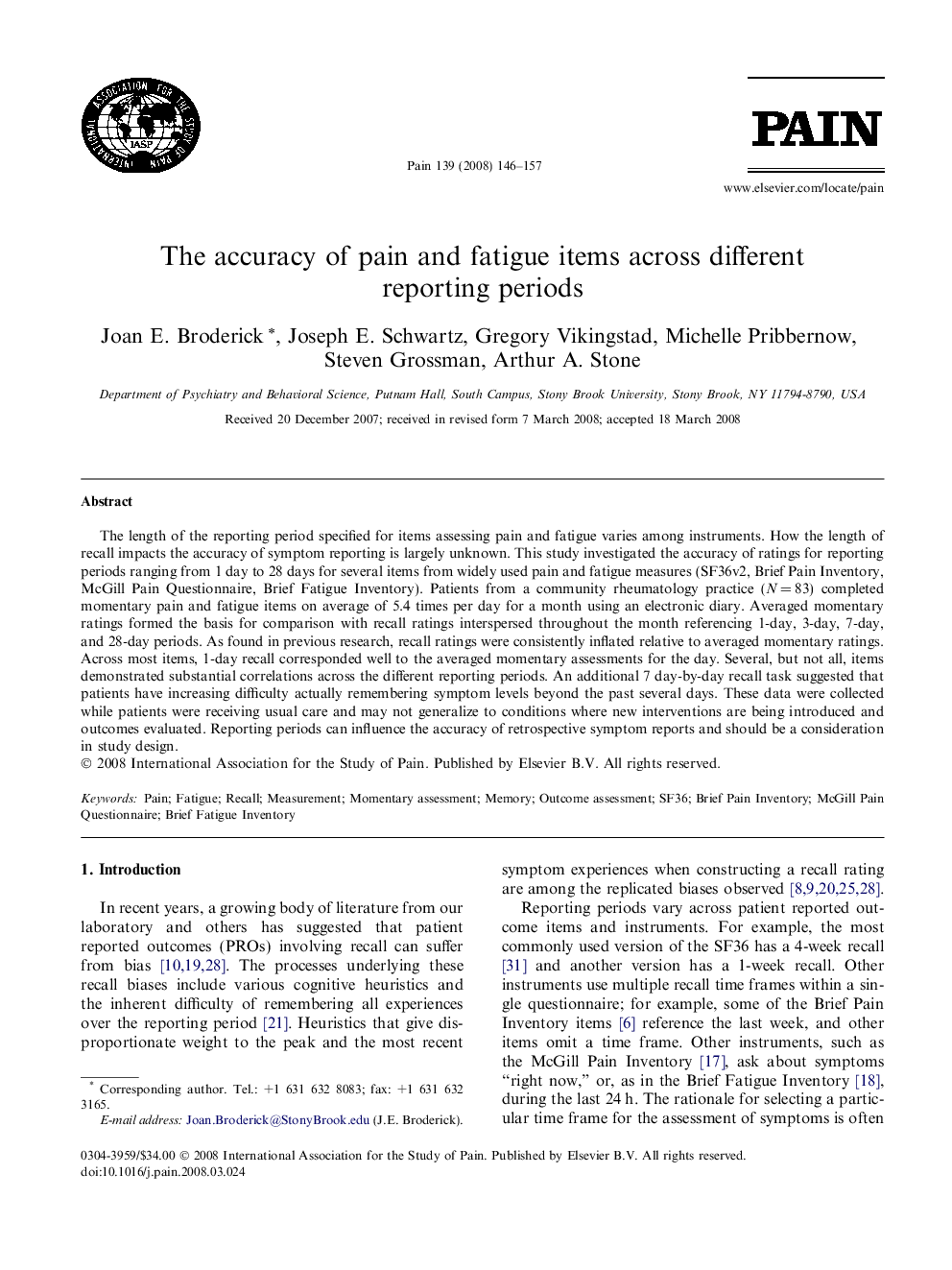 The accuracy of pain and fatigue items across different reporting periods