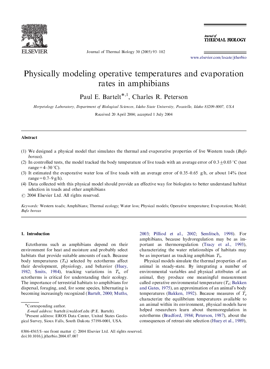 Physically modeling operative temperatures and evaporation rates in amphibians