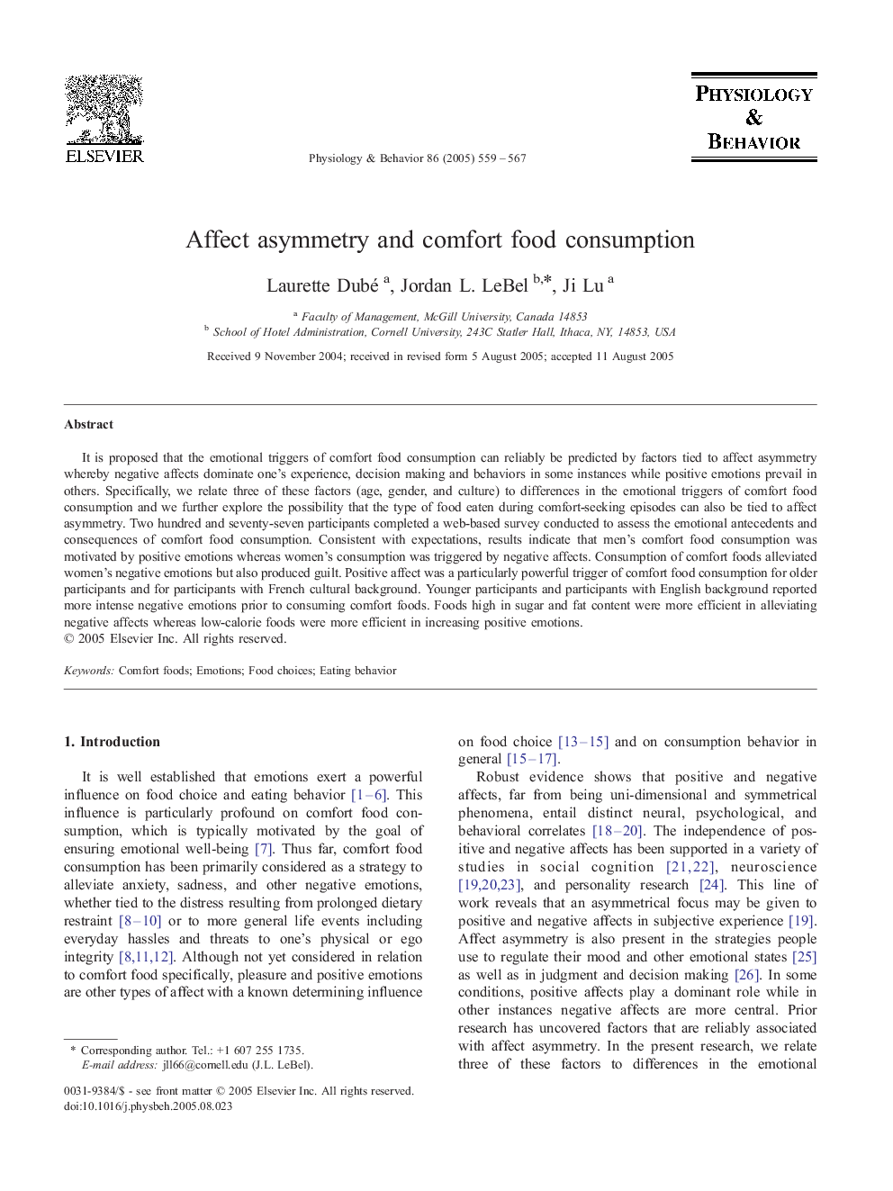 Affect asymmetry and comfort food consumption