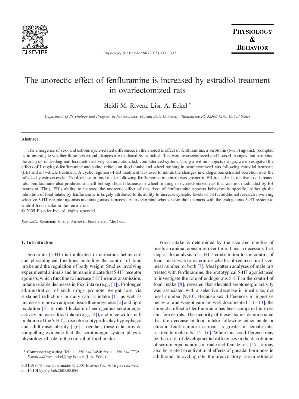 The anorectic effect of fenfluramine is increased by estradiol treatment in ovariectomized rats