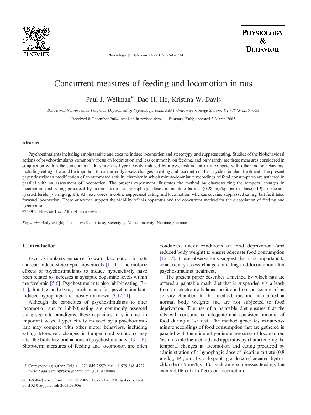 Concurrent measures of feeding and locomotion in rats