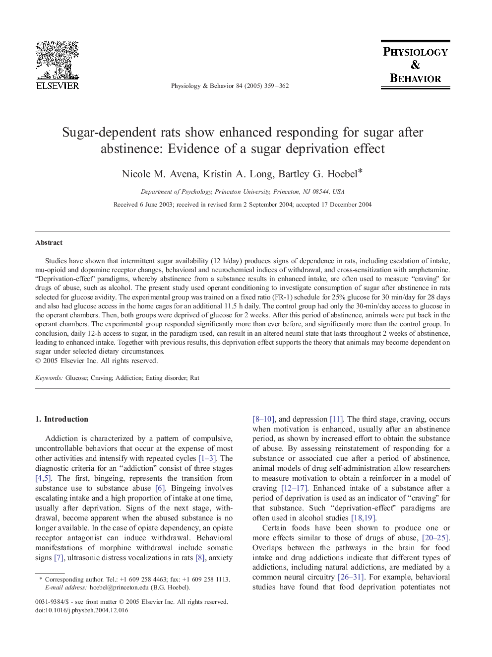 Sugar-dependent rats show enhanced responding for sugar after abstinence: Evidence of a sugar deprivation effect