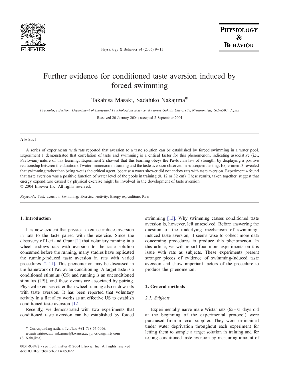 Further evidence for conditioned taste aversion induced by forced swimming