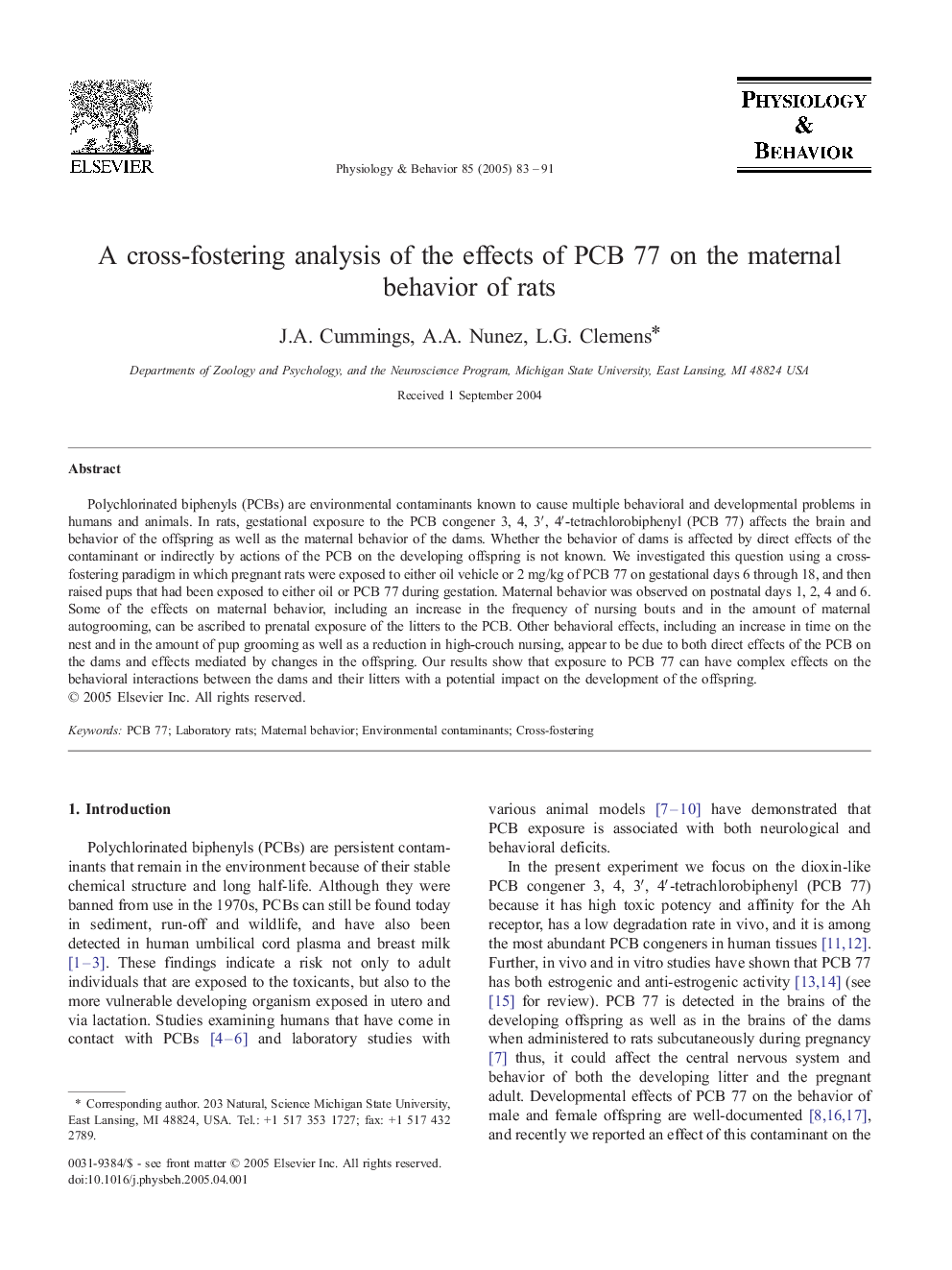 A cross-fostering analysis of the effects of PCB 77 on the maternal behavior of rats