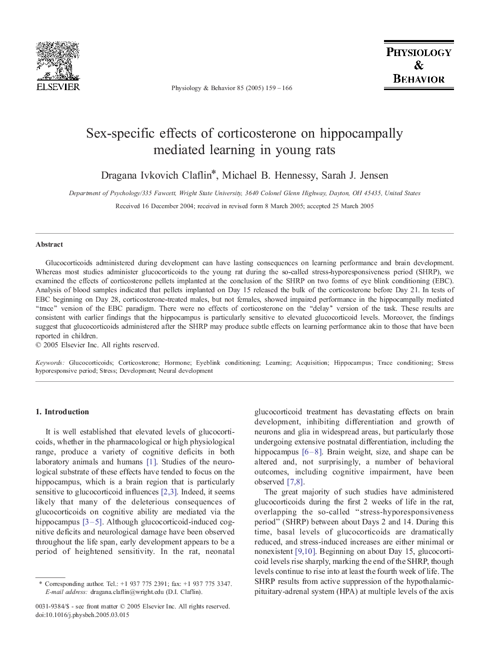 Sex-specific effects of corticosterone on hippocampally mediated learning in young rats