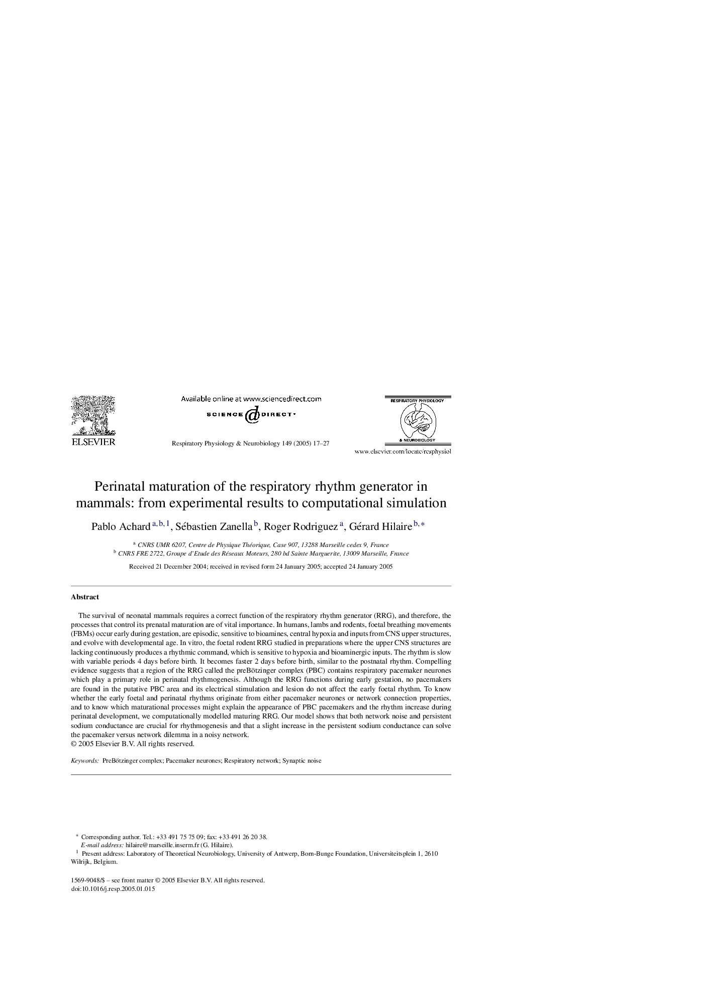 Perinatal maturation of the respiratory rhythm generator in mammals: from experimental results to computational simulation