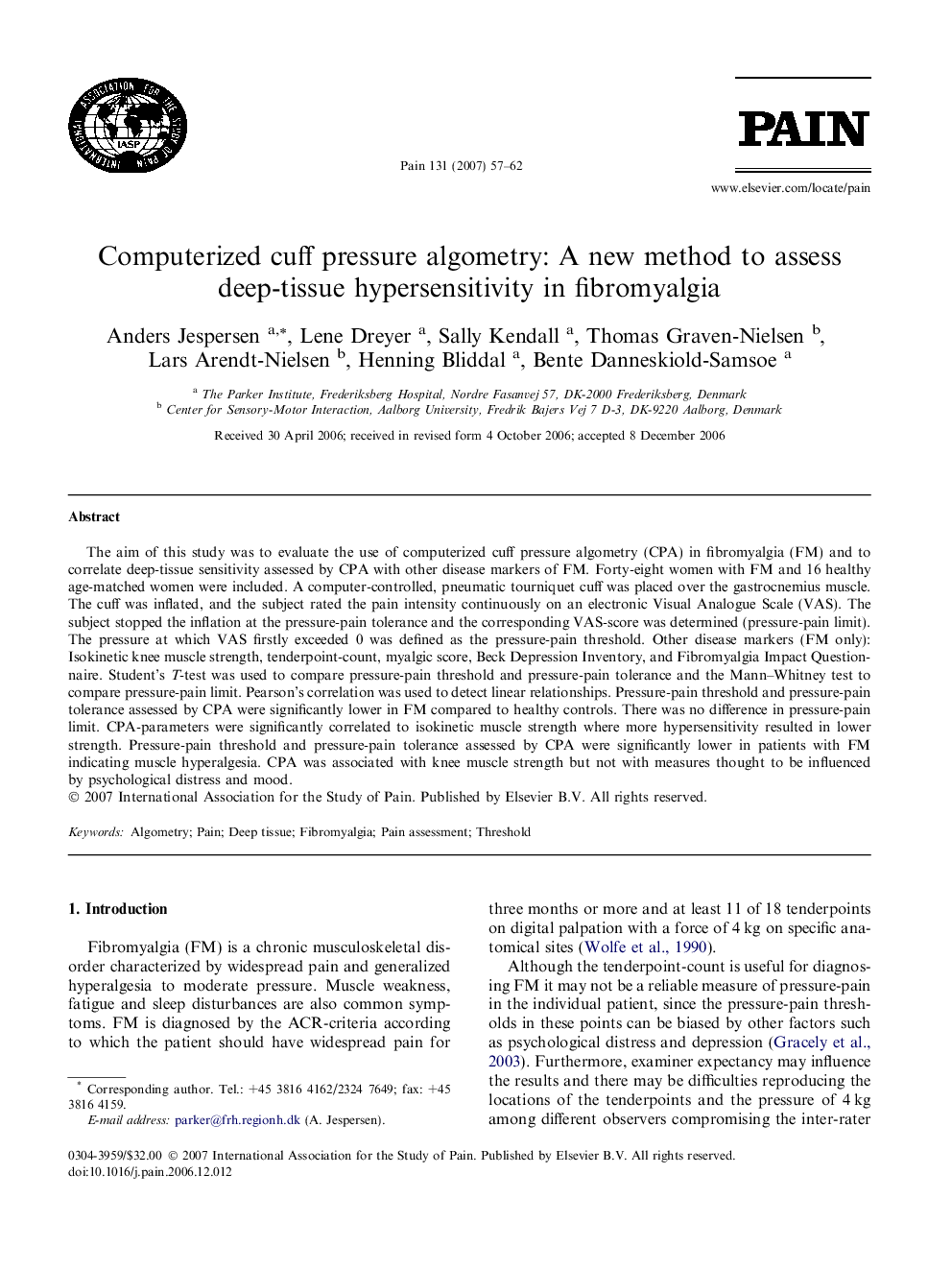 Computerized cuff pressure algometry: A new method to assess deep-tissue hypersensitivity in fibromyalgia