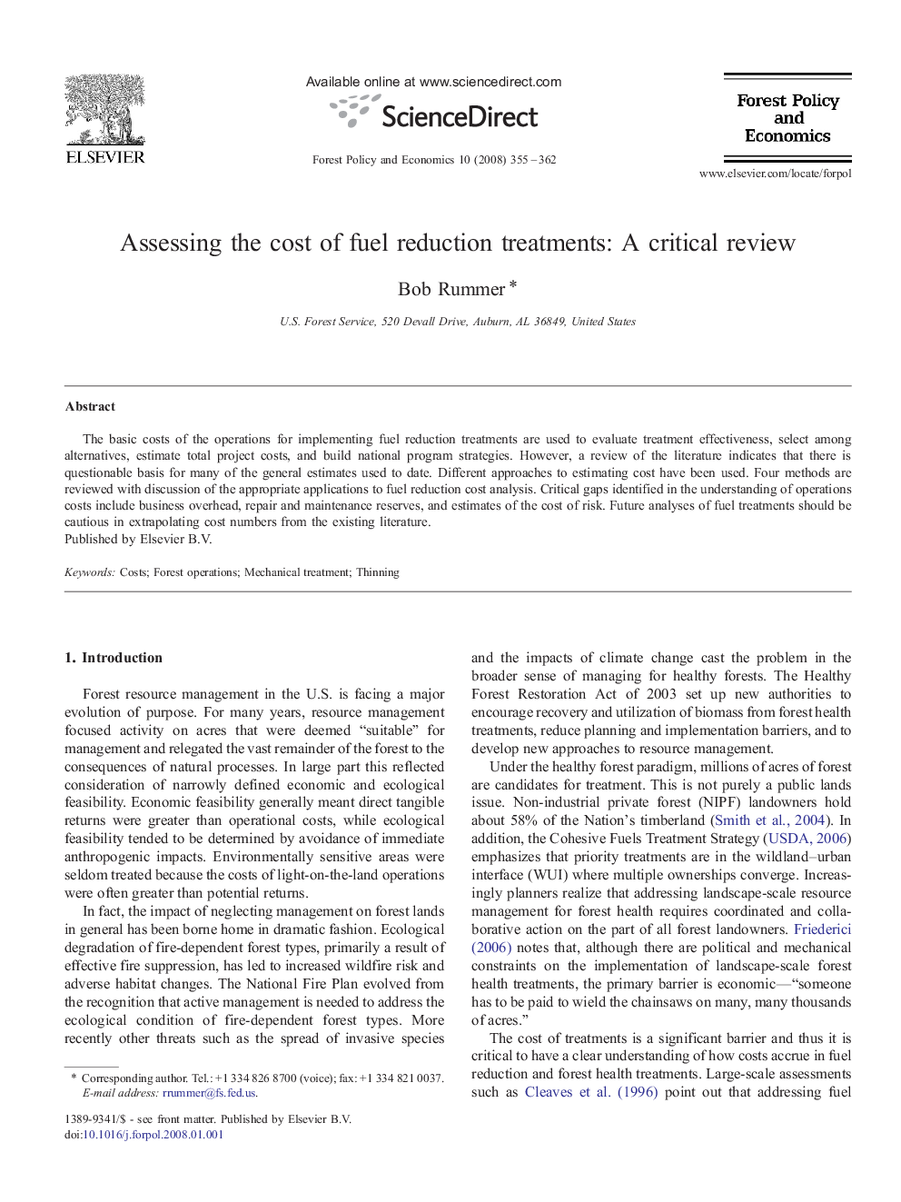 Assessing the cost of fuel reduction treatments: A critical review