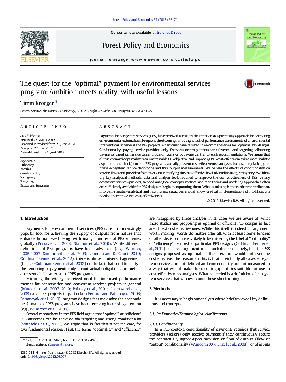 The quest for the “optimal” payment for environmental services program: Ambition meets reality, with useful lessons