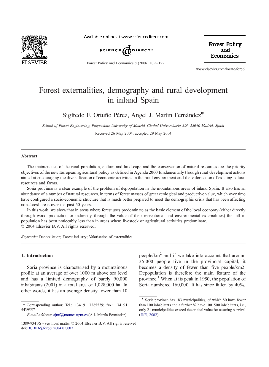 Forest externalities, demography and rural development in inland Spain