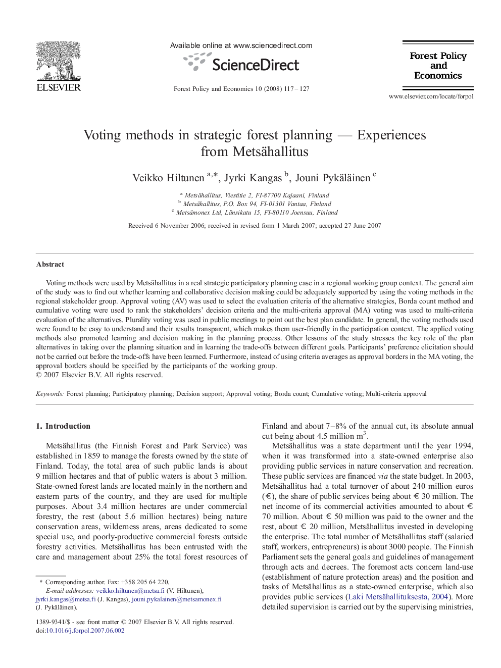 Voting methods in strategic forest planning — Experiences from Metsähallitus