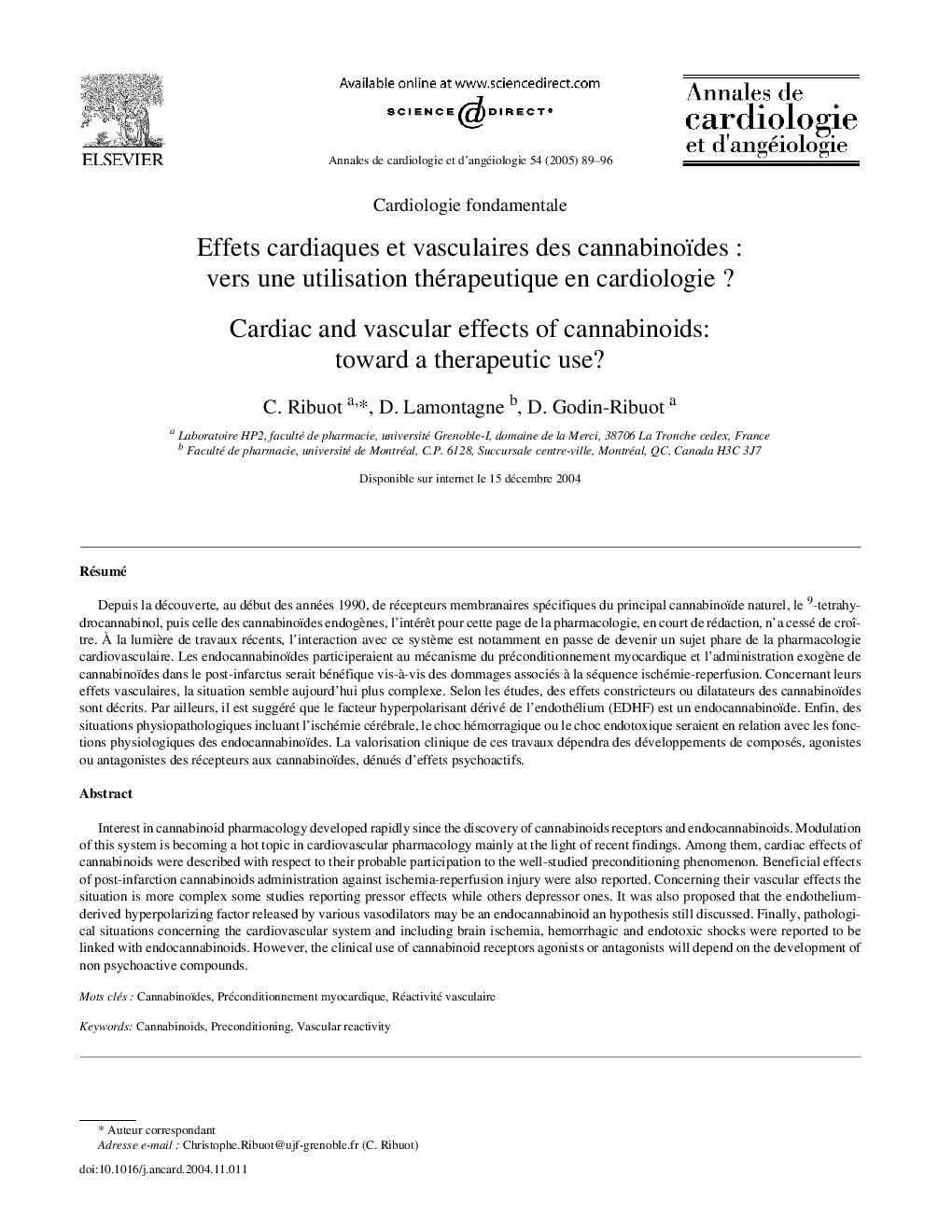 Effets cardiaques et vasculaires des cannabinoïdes : vers une utilisation thérapeutique en cardiologie ?