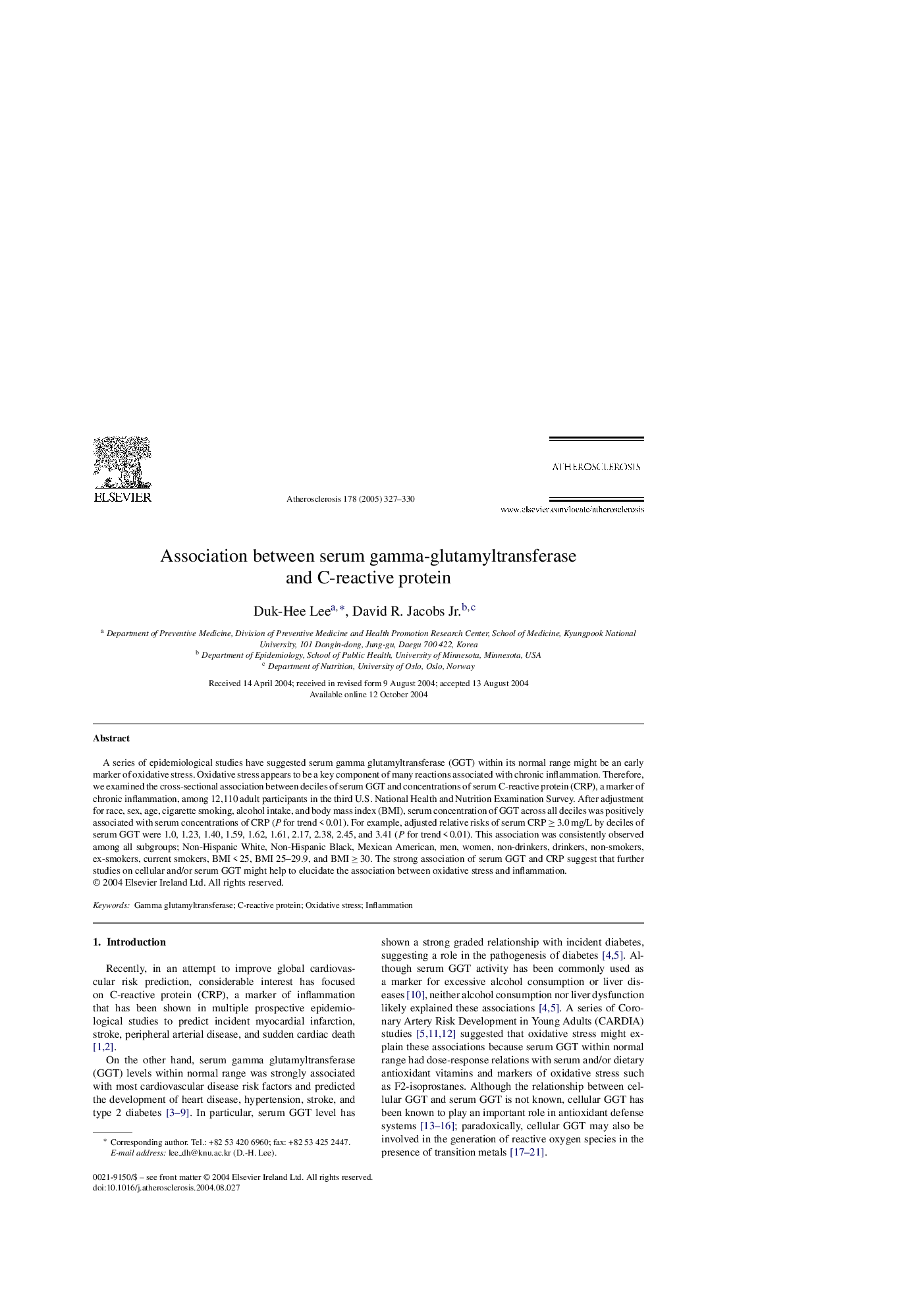 Association between serum gamma-glutamyltransferase and C-reactive protein