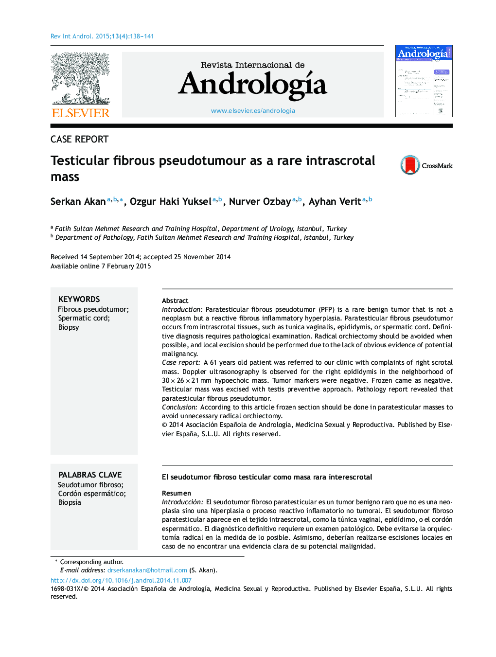 Testicular fibrous pseudotumour as a rare intrascrotal mass