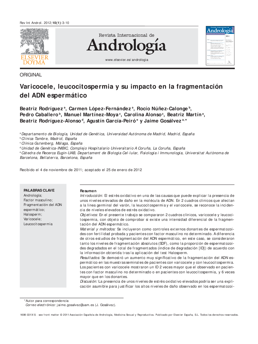 Varicocele, leucocitospermia y su impacto en la fragmentación del ADN espermático