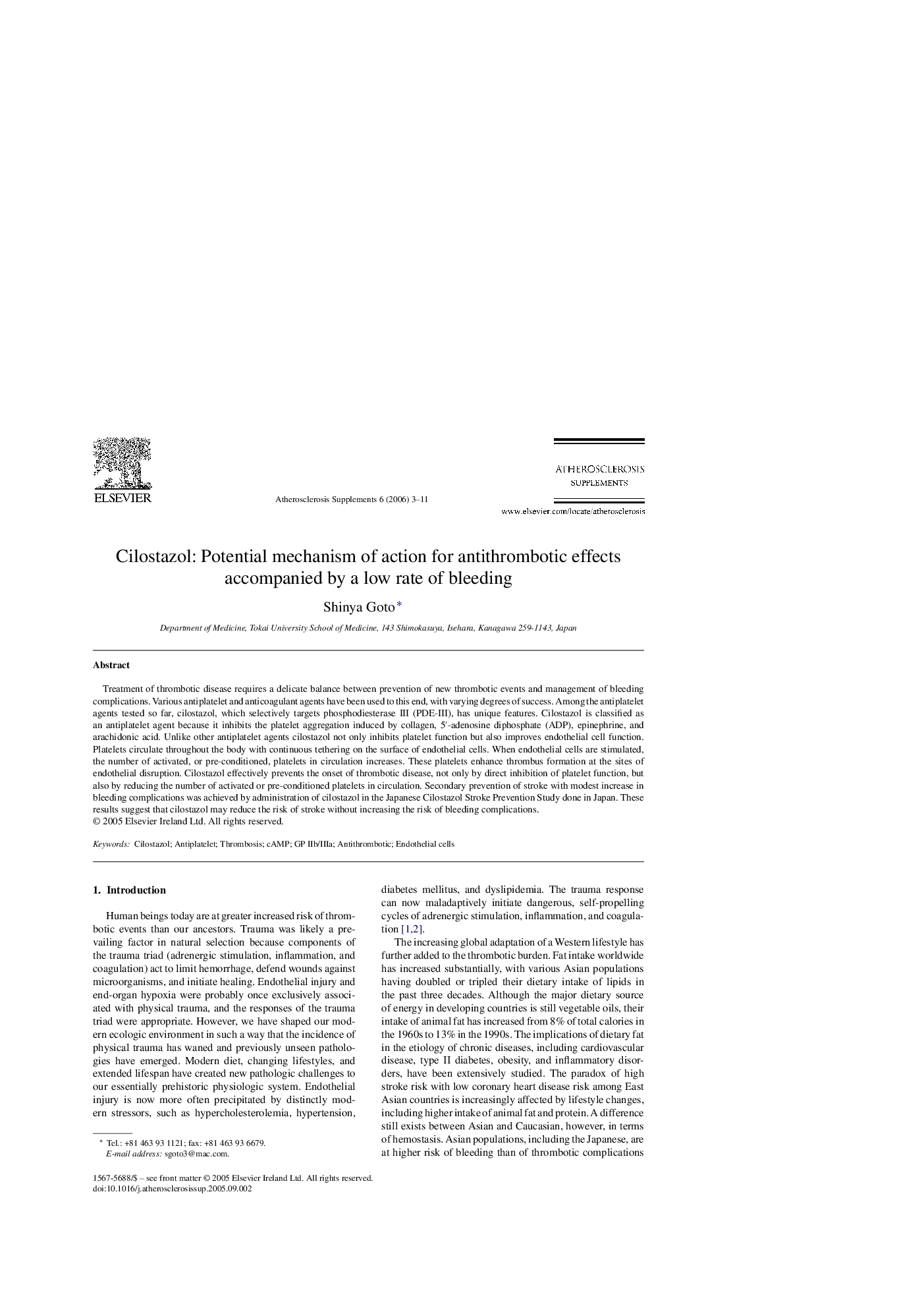 Cilostazol: Potential mechanism of action for antithrombotic effects accompanied by a low rate of bleeding