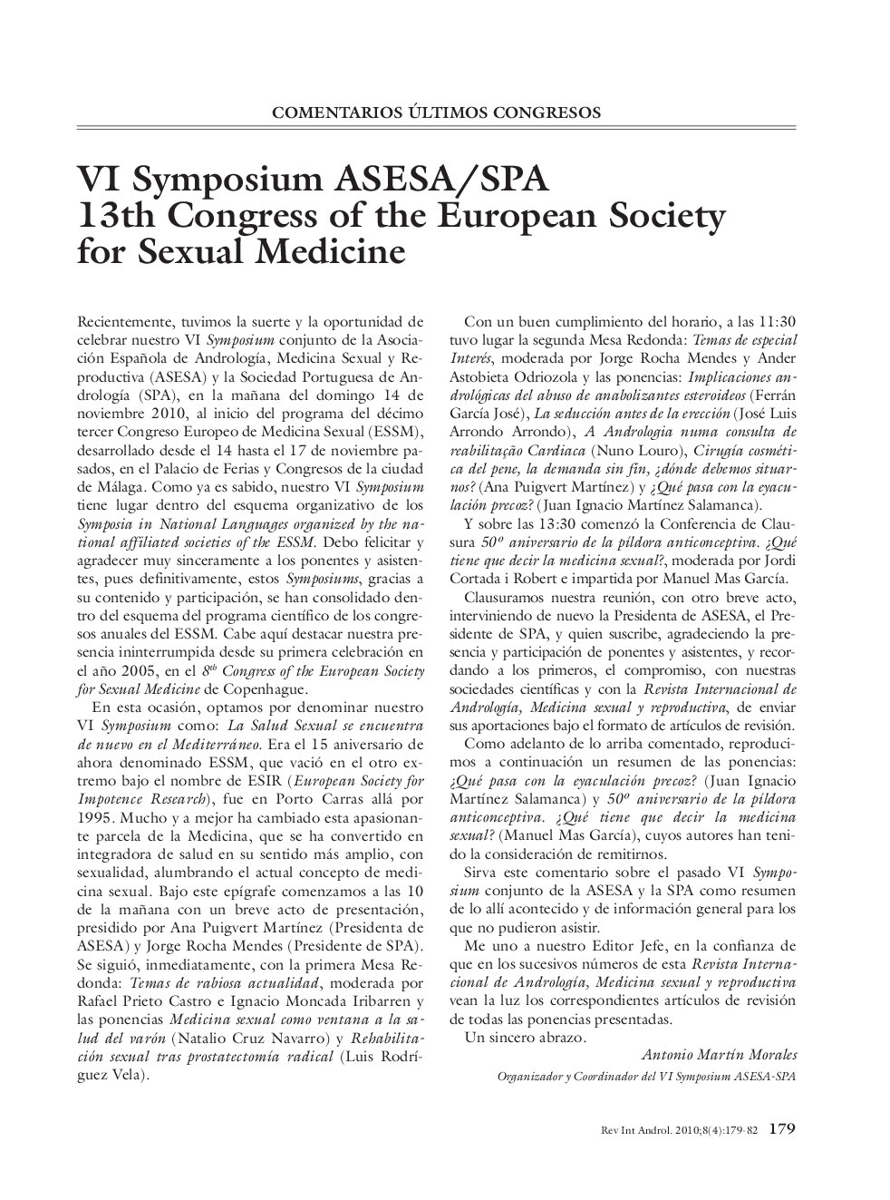 VI Symposium ASESA/SPA 13th Congress of the European Society for Sexual Medicine