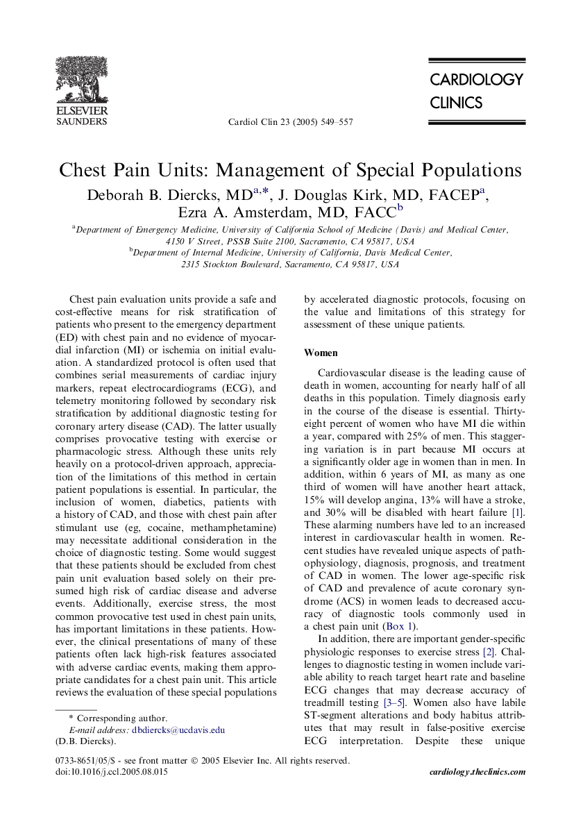 Chest Pain Units: Management of Special Populations