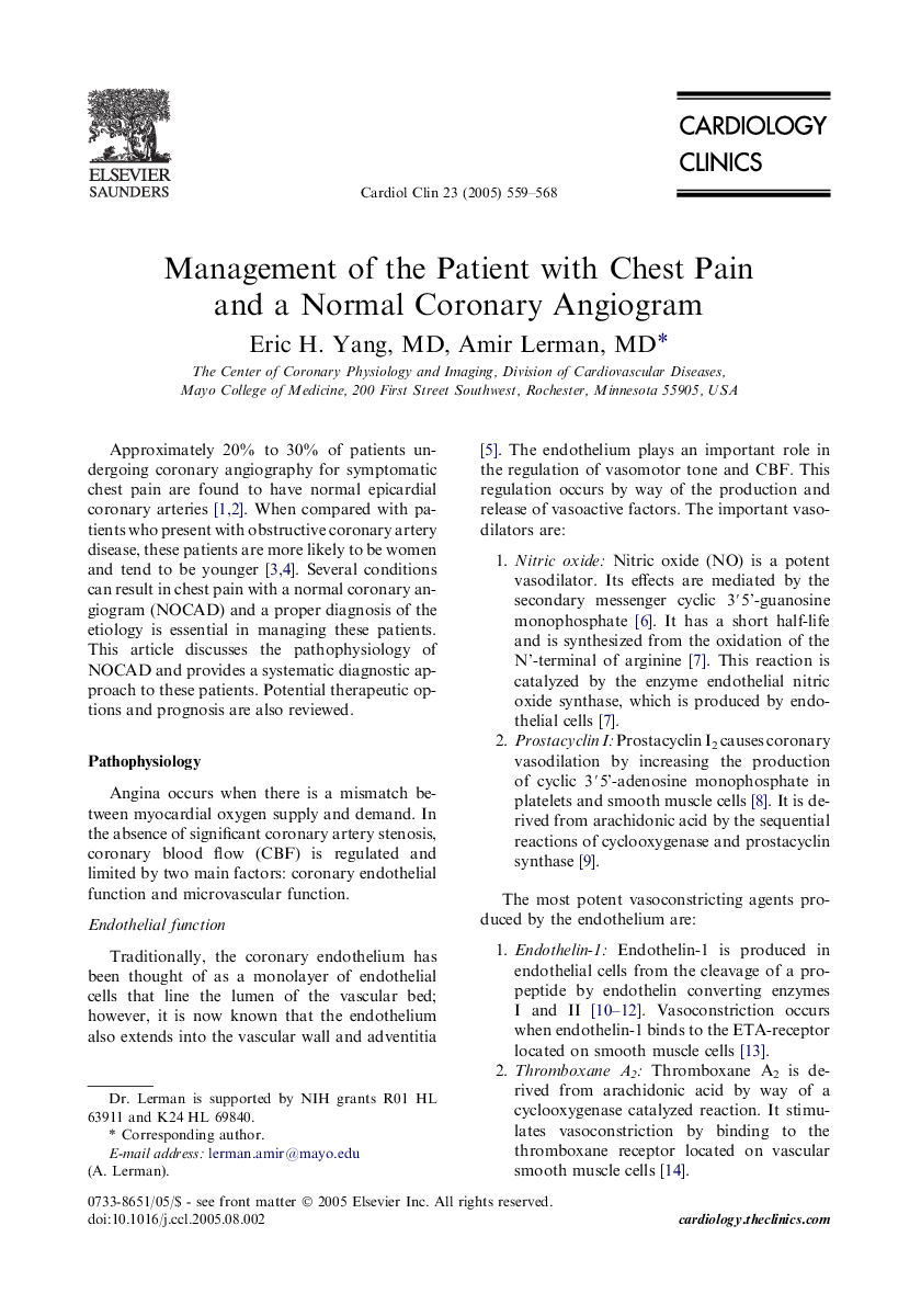 Management of the Patient with Chest Pain and a Normal Coronary Angiogram