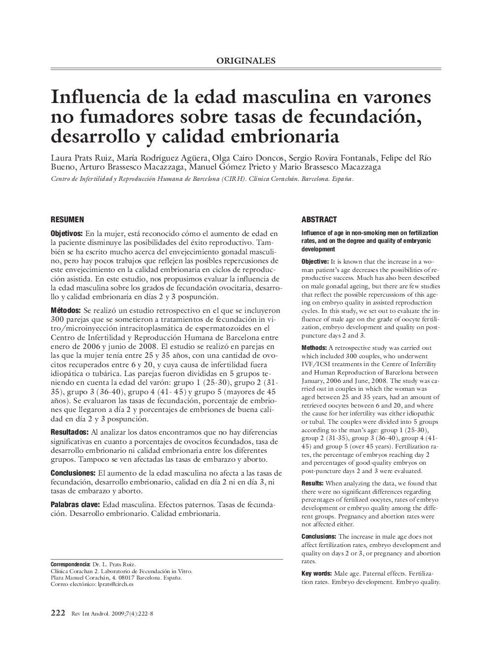 Influencia de la edad masculina en varones no fumadores sobre tasas de fecundación, desarrollo y calidad embrionaria