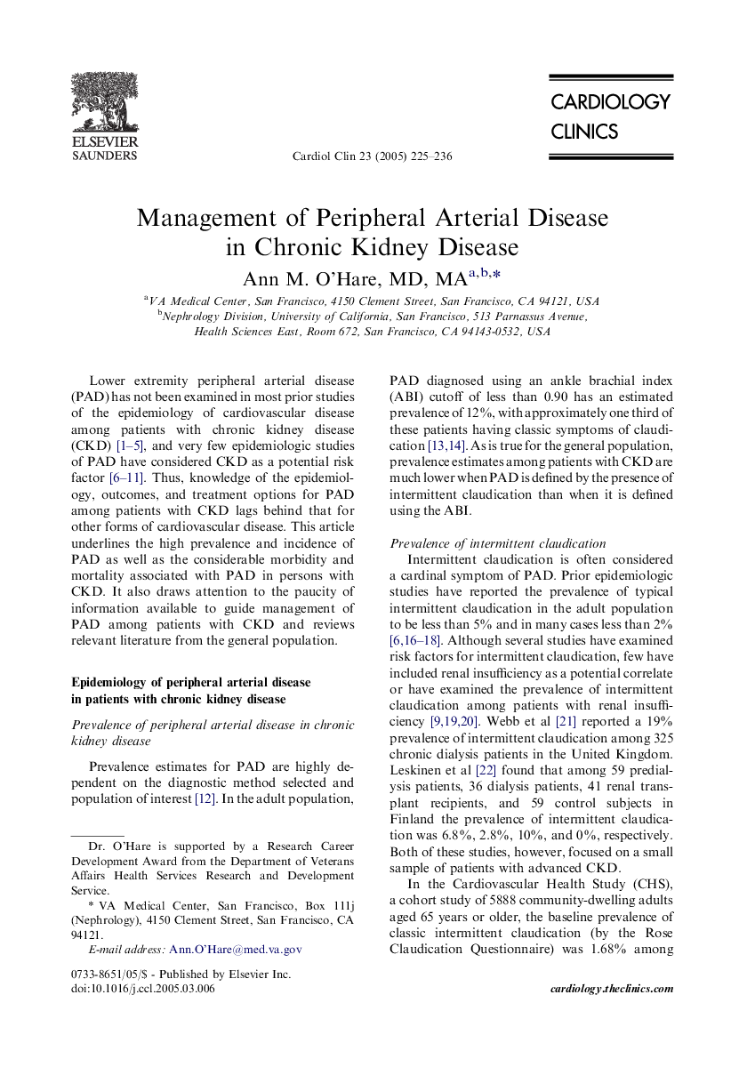 Management of Peripheral Arterial Disease in Chronic Kidney Disease