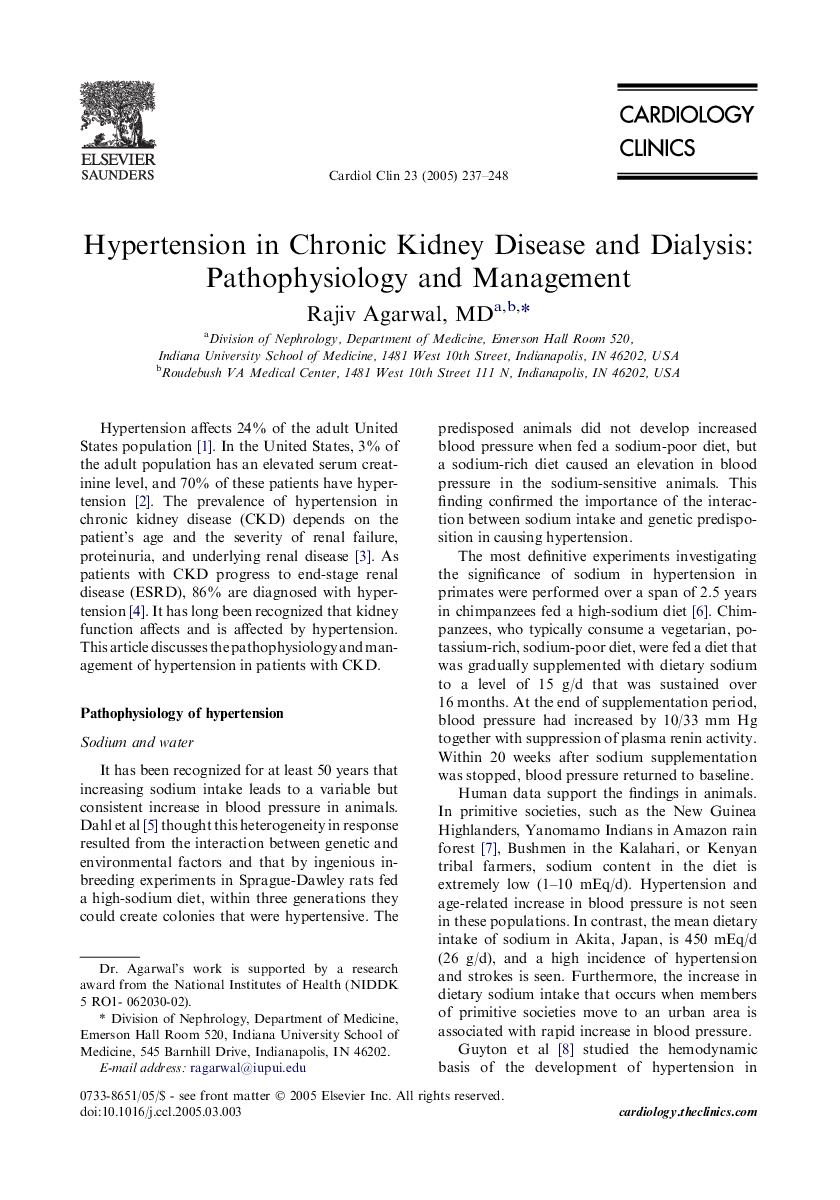 Hypertension in Chronic Kidney Disease and Dialysis: Pathophysiology and Management