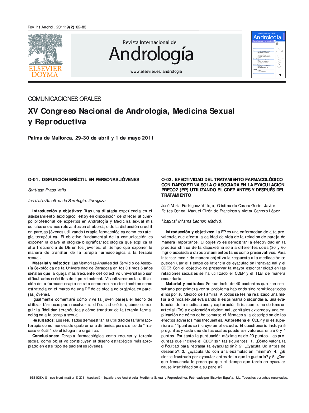 XV Congreso Nacional de AndrologÃ­a, Medicina Sexual y Reproductiva
