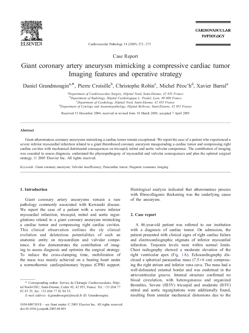 Giant coronary artery aneurysm mimicking a compressive cardiac tumor