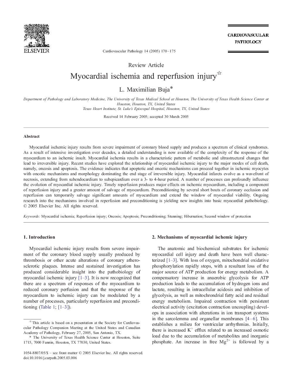 Myocardial ischemia and reperfusion injury